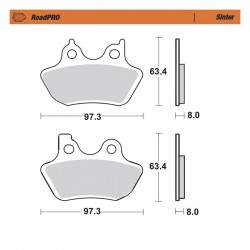 Klocki hamulcowe Moto-Master RoadPro. Sinterowane Przód/tył: 00-07 B.T. (z wyjątkiem przedniego FXSTS) 00-03 XL 02-05 V-Rod (
