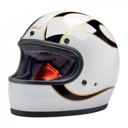 Kask Biltwell Gringo błyszczący biało-czarny z płomieniami S.
