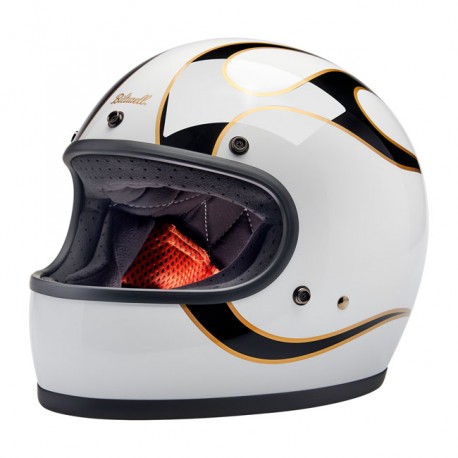 Kask Biltwell Gringo błyszczący biało-czarny z płomieniami S.