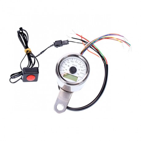 Stoker, elektroniczny licznik prędkości 48mm. Chrom, biała tarcza. Kompatybilny z oryginalnymi czujnikami prędkości H-D z l